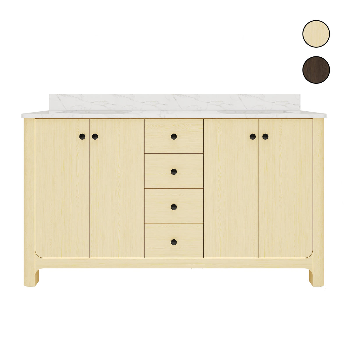 Canyon 60" Double Sink Freestanding Bath Vanity with Stone Top, Solid Wood, Soft-Close, Assembled