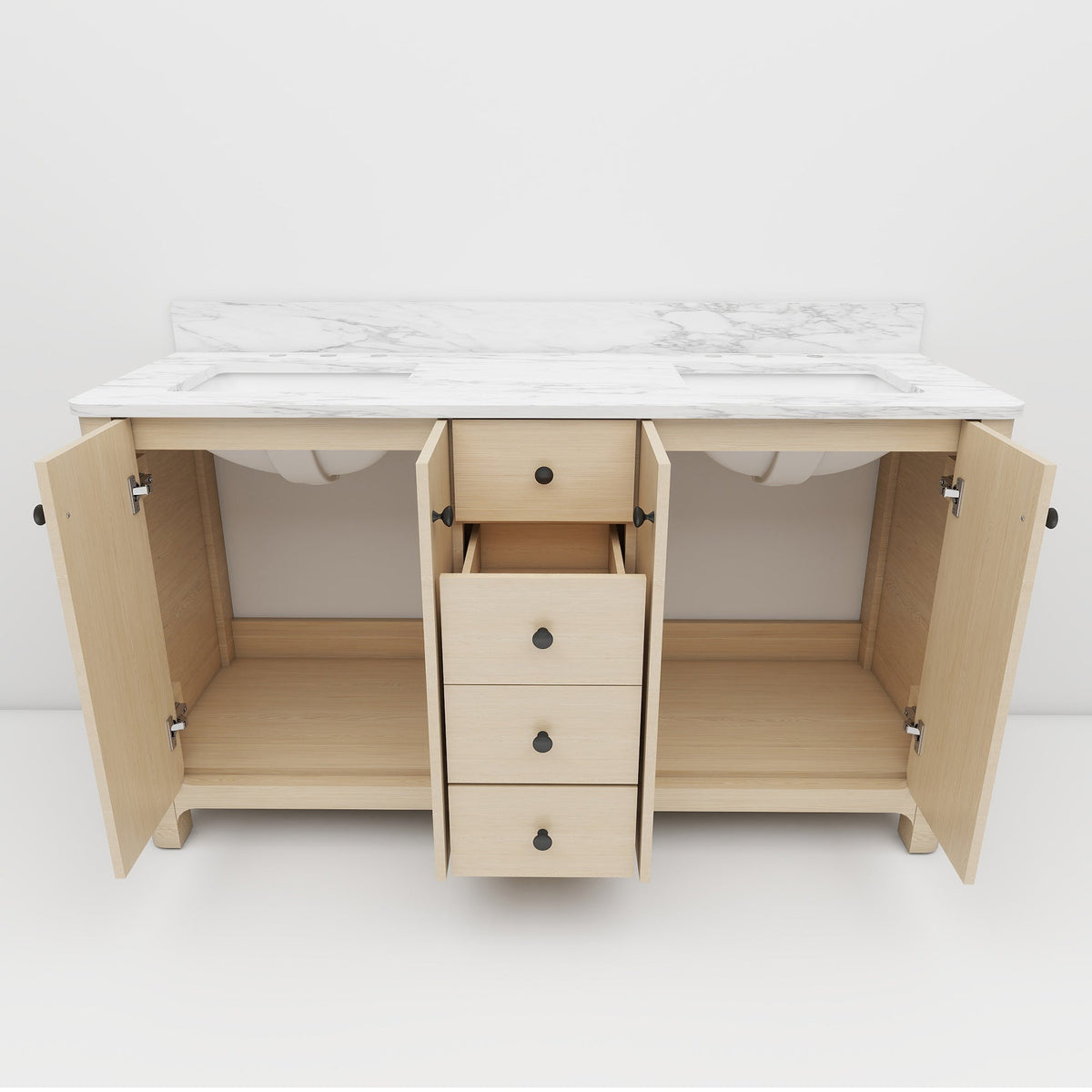Canyon 60" Double Sink Freestanding Bath Vanity with Stone Top, Solid Wood, Soft-Close, Assembled