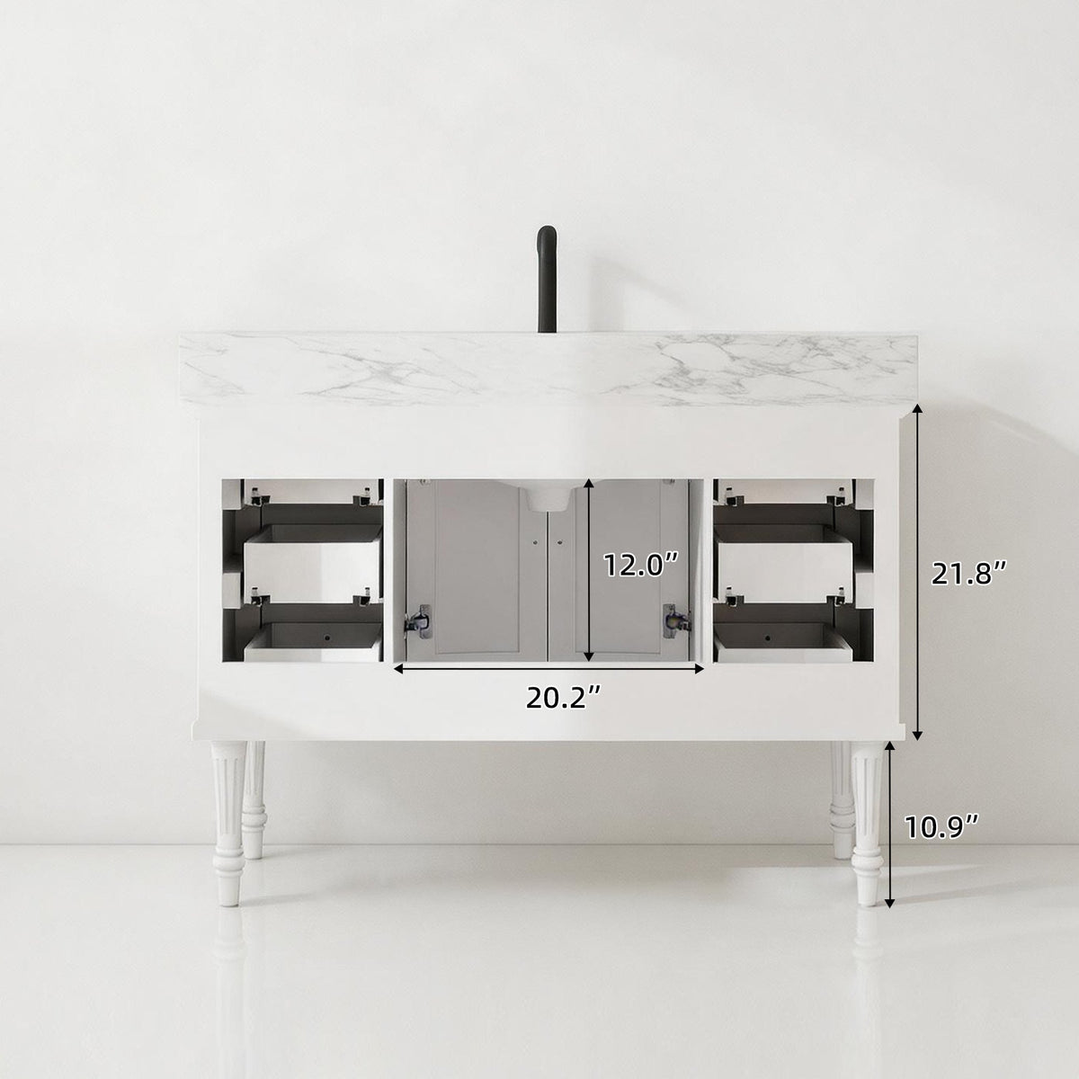 Elara 48" Single Sink Freestanding Bath Vanity with Stone Top, Solid Wood, Soft-Close, Assembled