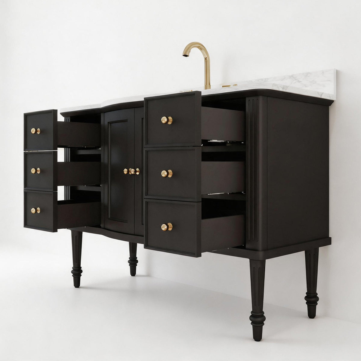 Elara 48" Single Sink Freestanding Bath Vanity with Stone Top, Solid Wood, Soft-Close, Assembled