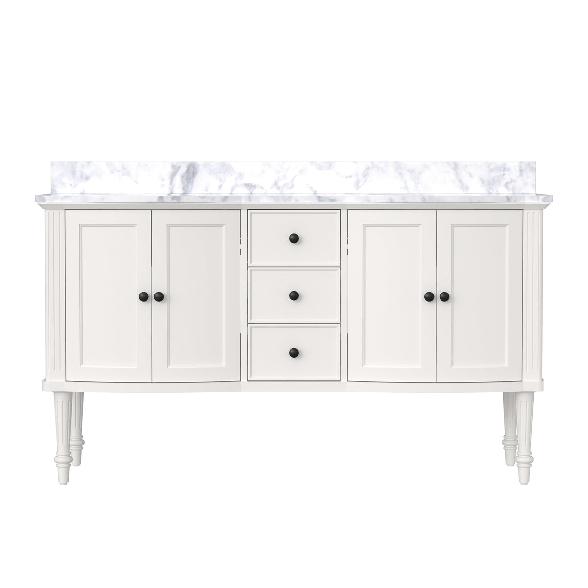 Elara 60" Double Sink Freestanding Bath Vanity with Stone Top, Solid Wood, Soft-Close, Assembled