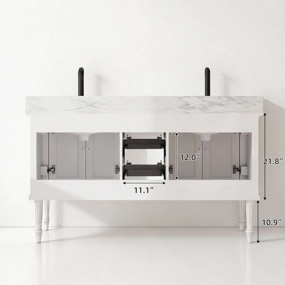 Elara 60" Double Sink Freestanding Bath Vanity with Stone Top, Solid Wood, Soft-Close, Assembled