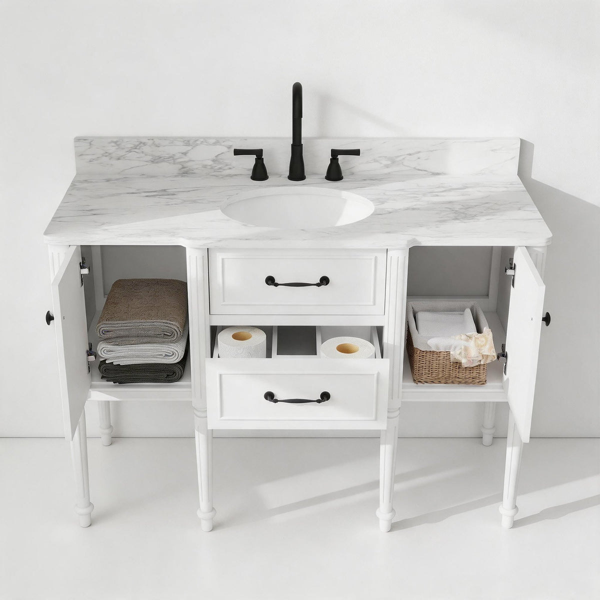 Modish 48" Single Sink Freestanding/Floating Bath Vanity with Stone Top, Solid Wood, Soft-Close, Assembled