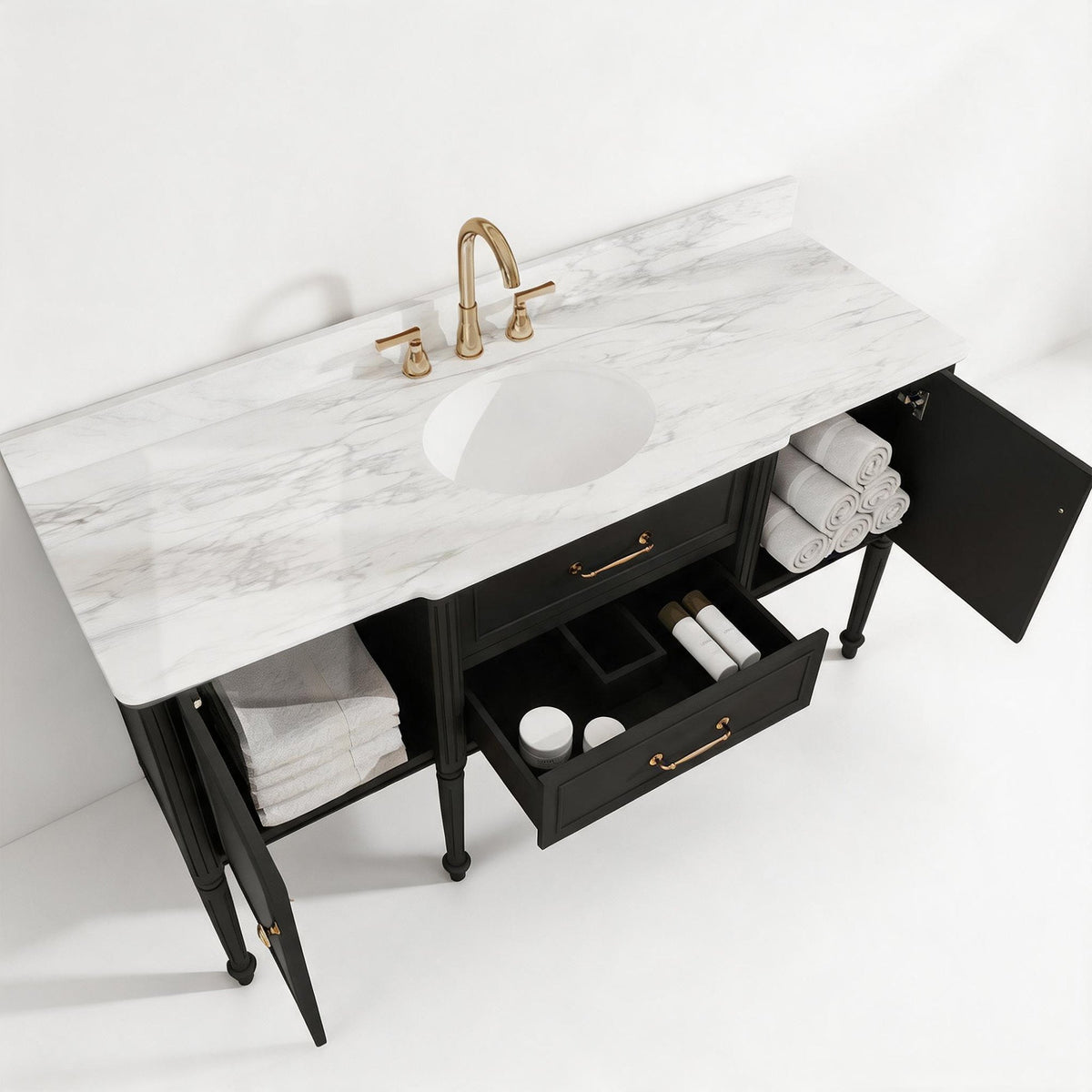 Modish 60" Single Sink Freestanding/Floating Bath Vanity with Stone Top, Solid Wood, Soft-Close, Assembled