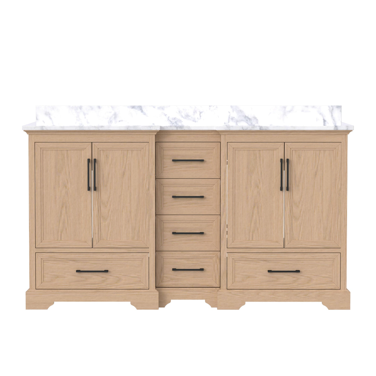 Nobilis 60" Double Sink Freestanding Bath Vanity with Stone Top, Solid Wood, Soft-Close, Assembled