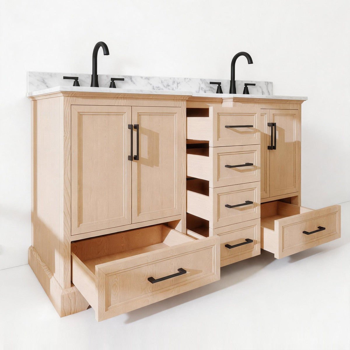 Nobilis 60" Double Sink Freestanding Bath Vanity with Stone Top, Solid Wood, Soft-Close, Assembled