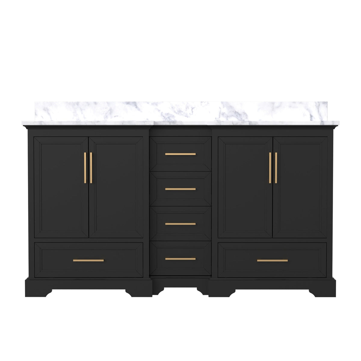 Nobilis 60" Double Sink Freestanding Bath Vanity with Stone Top, Solid Wood, Soft-Close, Assembled