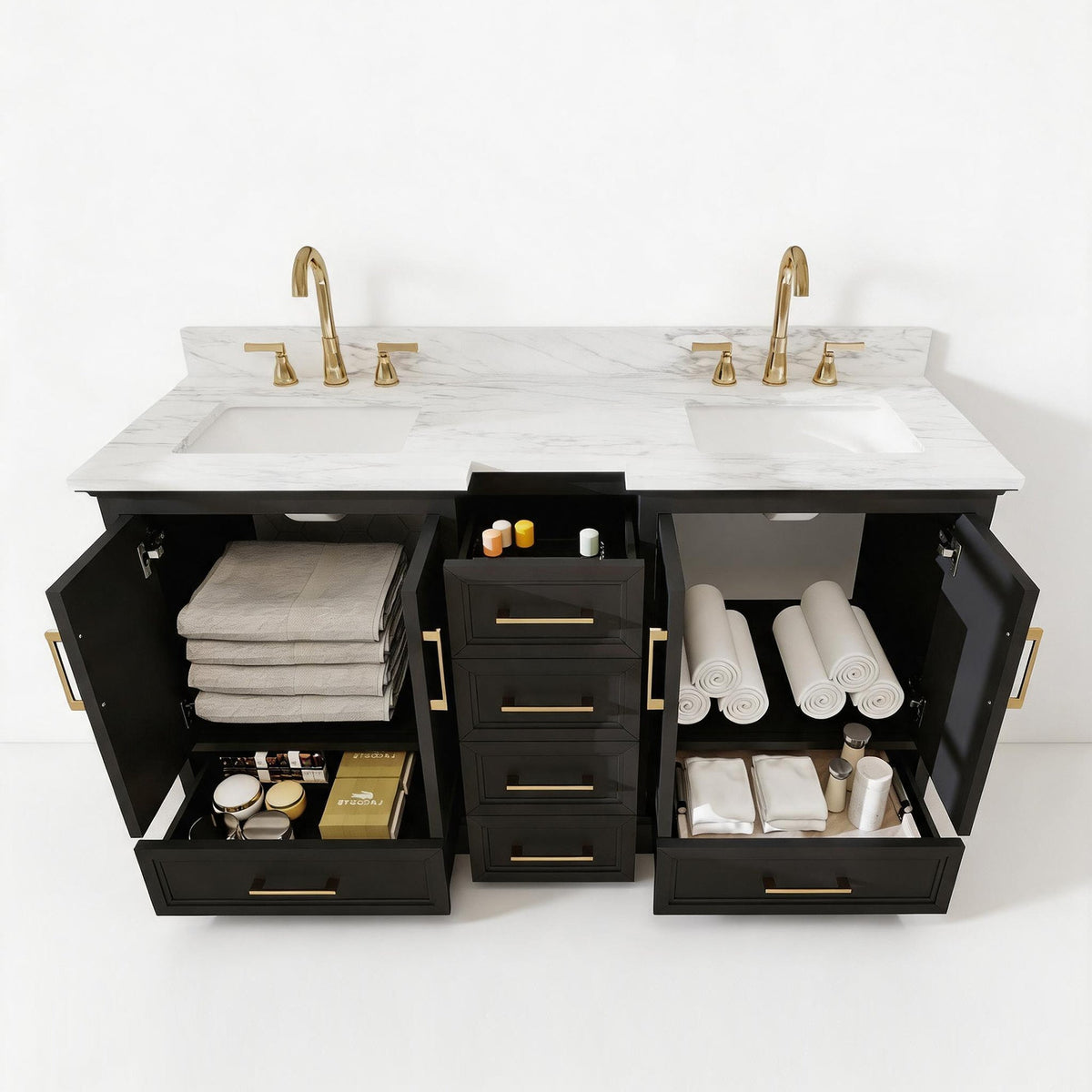 Nobilis 60" Double Sink Freestanding Bath Vanity with Stone Top, Solid Wood, Soft-Close, Assembled