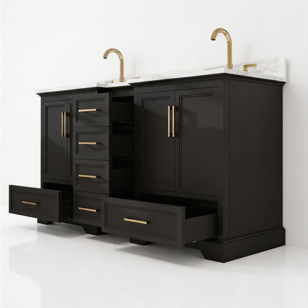 Nobilis 60" Double Sink Freestanding Bath Vanity with Stone Top, Solid Wood, Soft-Close, Assembled