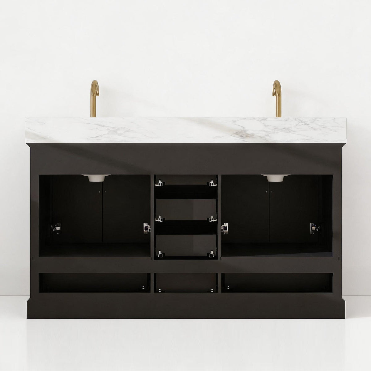 Nobilis 60" Double Sink Freestanding Bath Vanity with Stone Top, Solid Wood, Soft-Close, Assembled