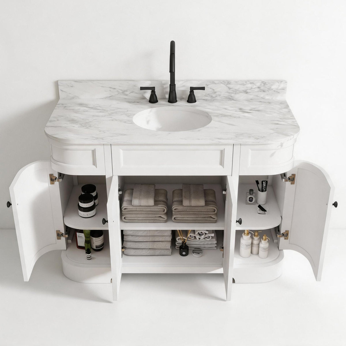 Opuluxe 48" Single Sink Freestanding Bath Vanity with Stone Top, Solid Wood, Soft-Close, Assembled