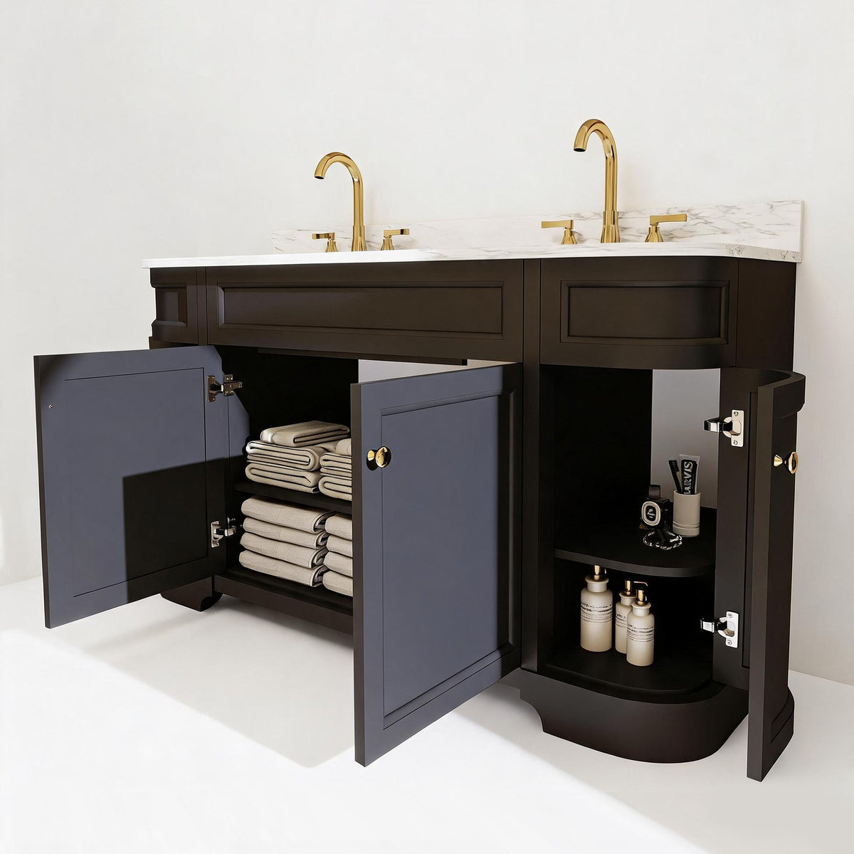 Opuluxe 60" Double Sink Freestanding Bath Vanity with Stone Top, Solid Wood, Soft-Close, Assembled