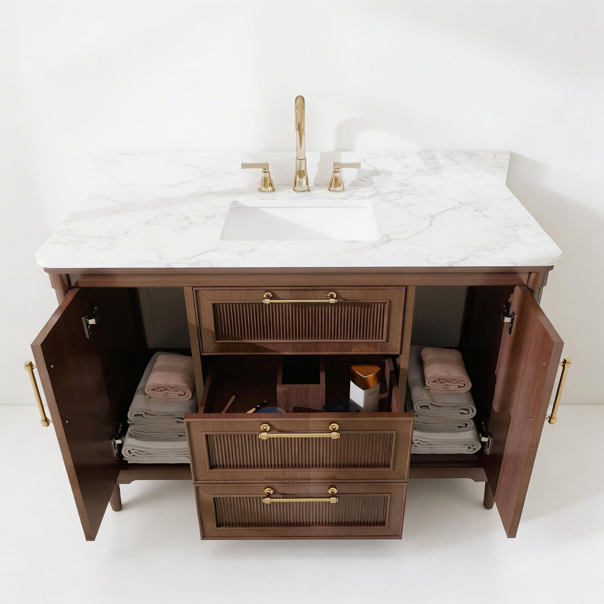 Vantara 48" Single Sink Freestanding Bath Vanity with Stone Top, Solid Wood, Soft-Close, Assembled