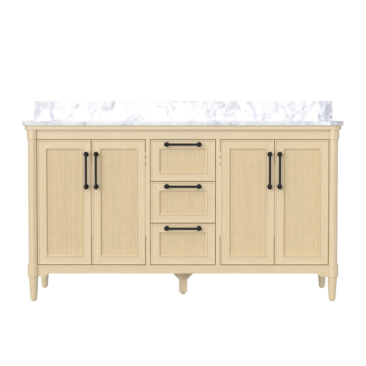 Vantara 60" Double Sink Freestanding Bath Vanity with Stone Top, Solid Wood, Soft-Close, Assembled