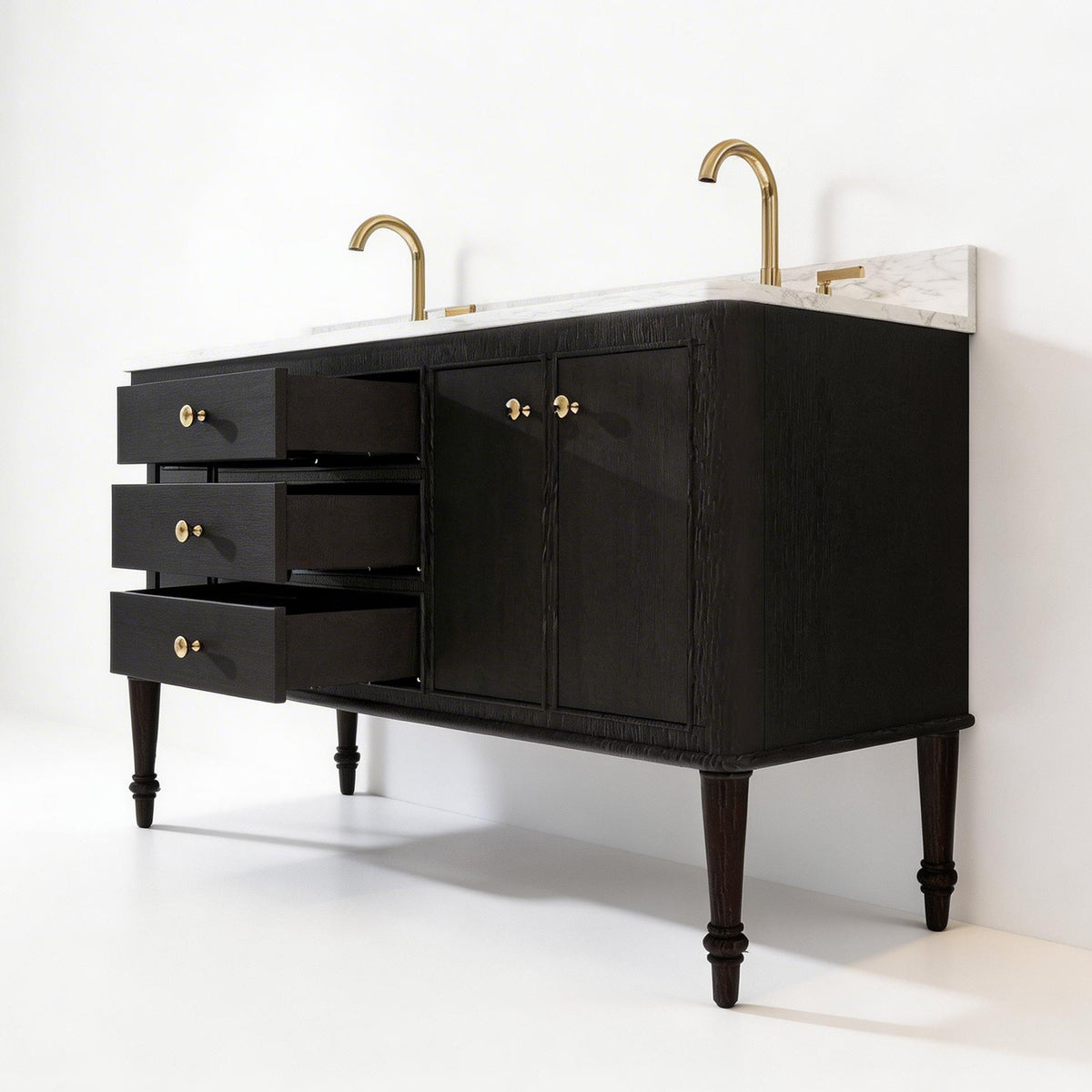 Verve 60" Double Sink Freestanding Bath Vanity with Stone Top, Solid Wood, Soft-Close, Assembled