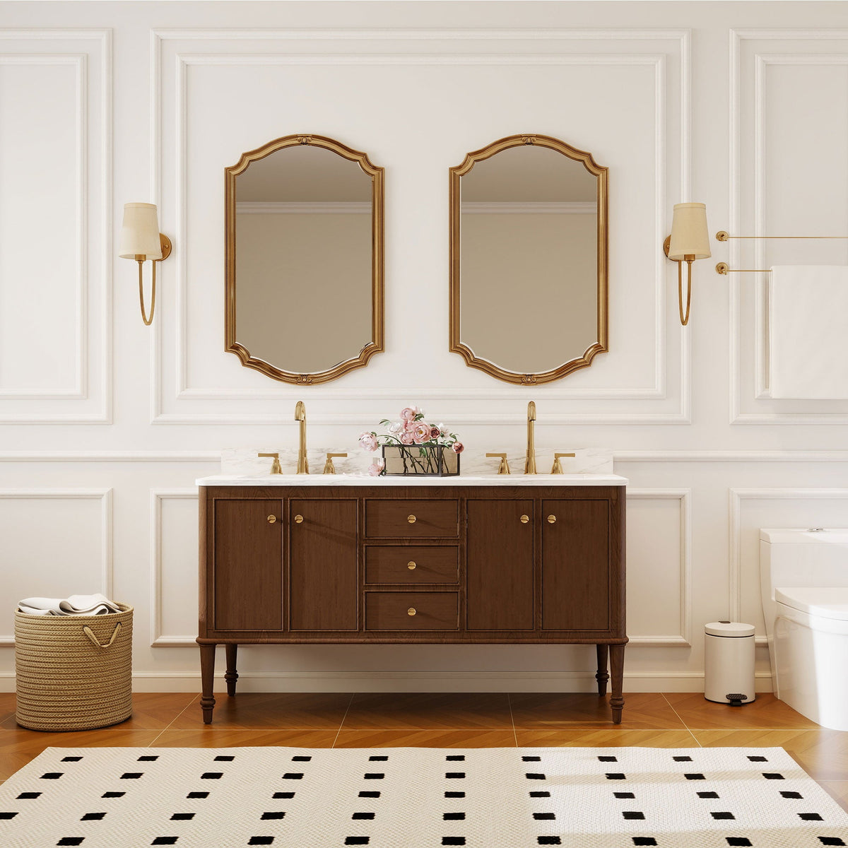 Verve 60" Double Sink Freestanding Bath Vanity with Stone Top, Solid Wood, Soft-Close, Assembled