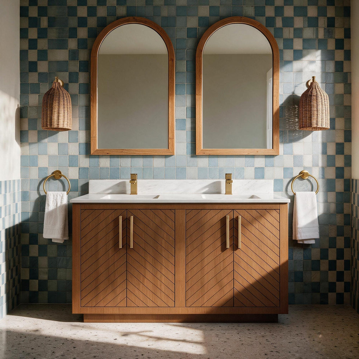 Zoom 60" Double Sink Freestanding Bath Vanity with Stone Top, Solid Wood, Soft-Close, Assembled