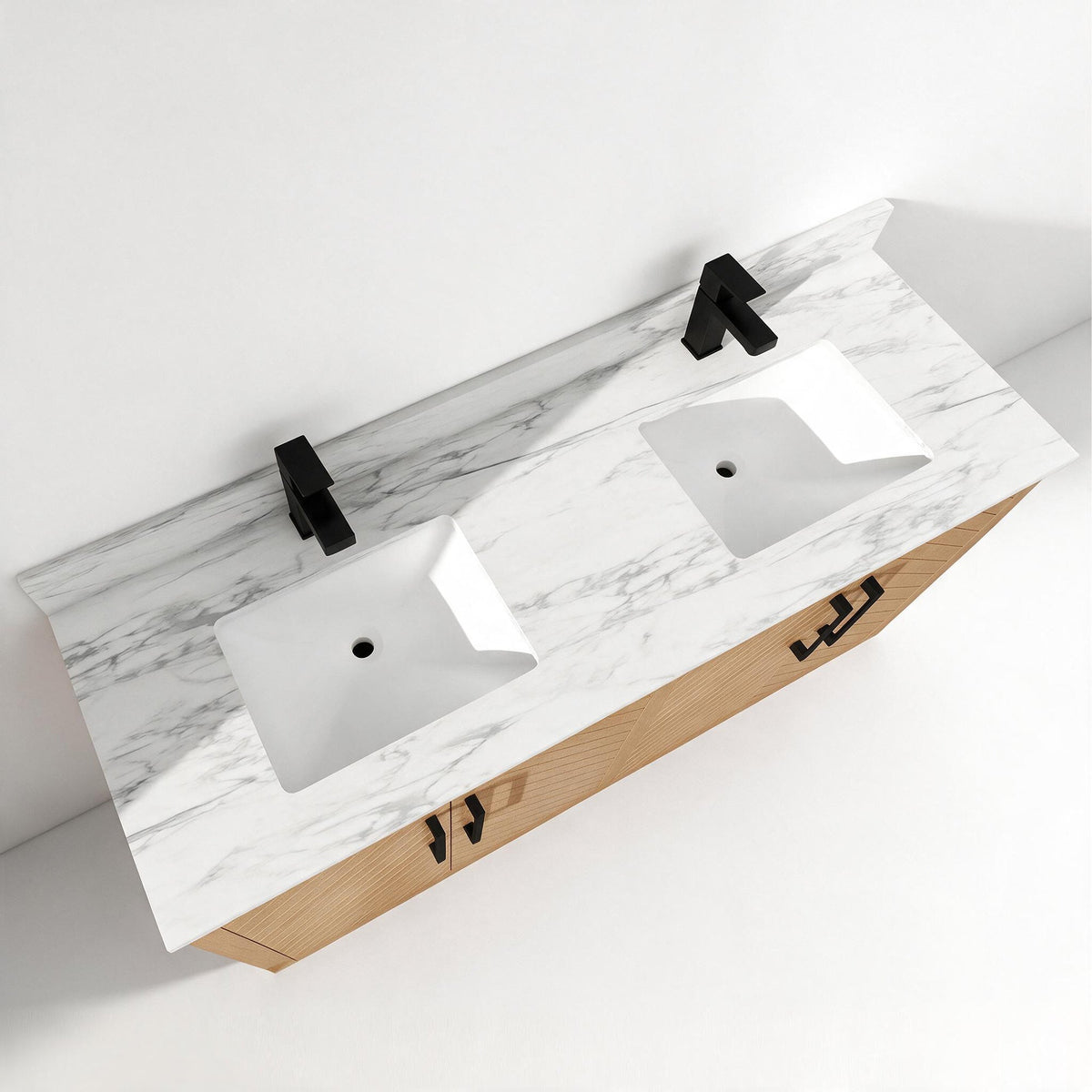 Zoom 60" Double Sink Freestanding Bath Vanity with Stone Top, Solid Wood, Soft-Close, Assembled