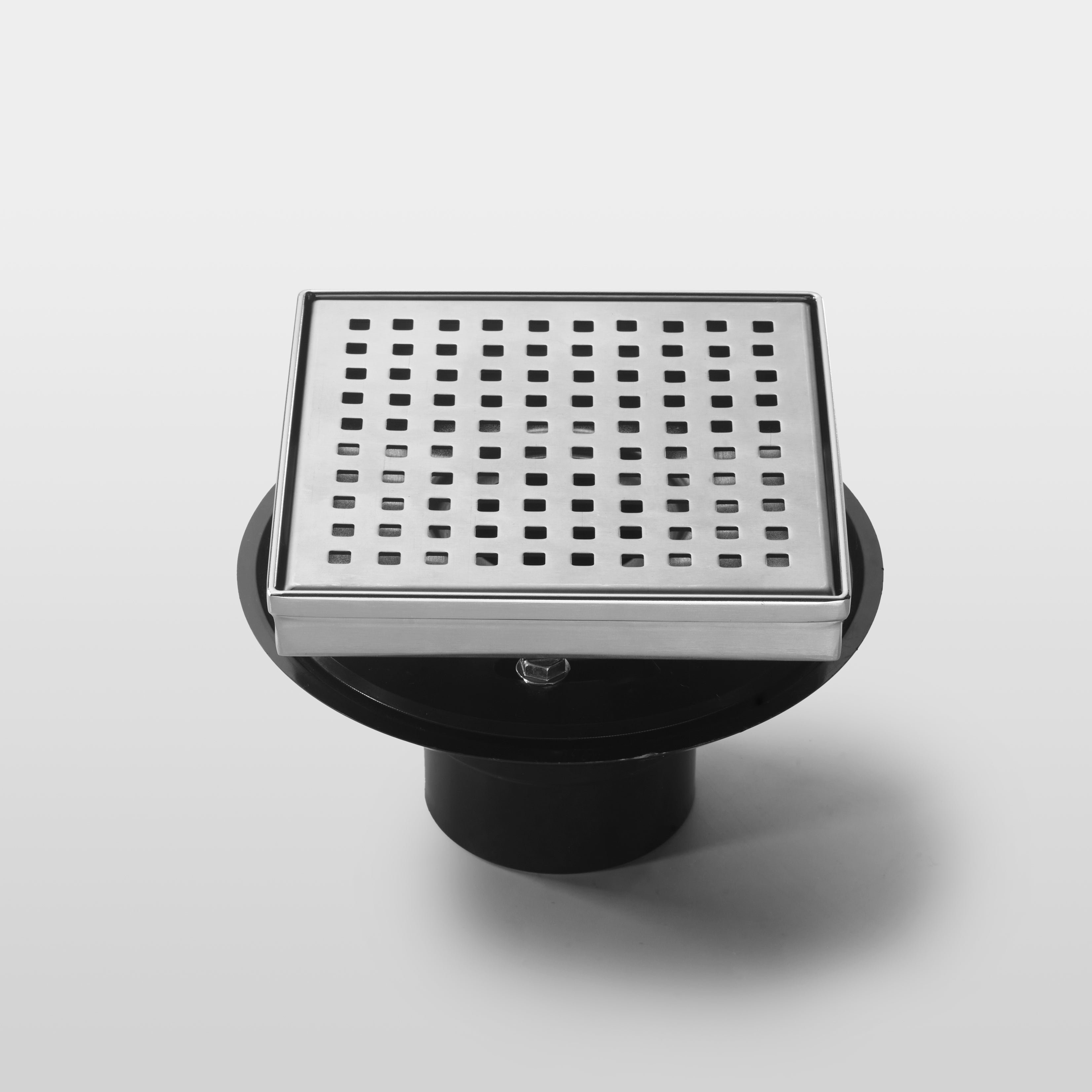 Square Floor Drain with Flat Cover and Removable Square Pattern Grate, Stainless Steel with Drain Base Flange 4"/6"