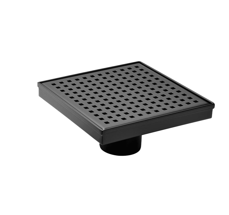HEATGENE 4"/6" Square Stainless Steel Shower Floor Drain with Removable Quadrato Pattern Grate, Matte Black HB-DN-MB