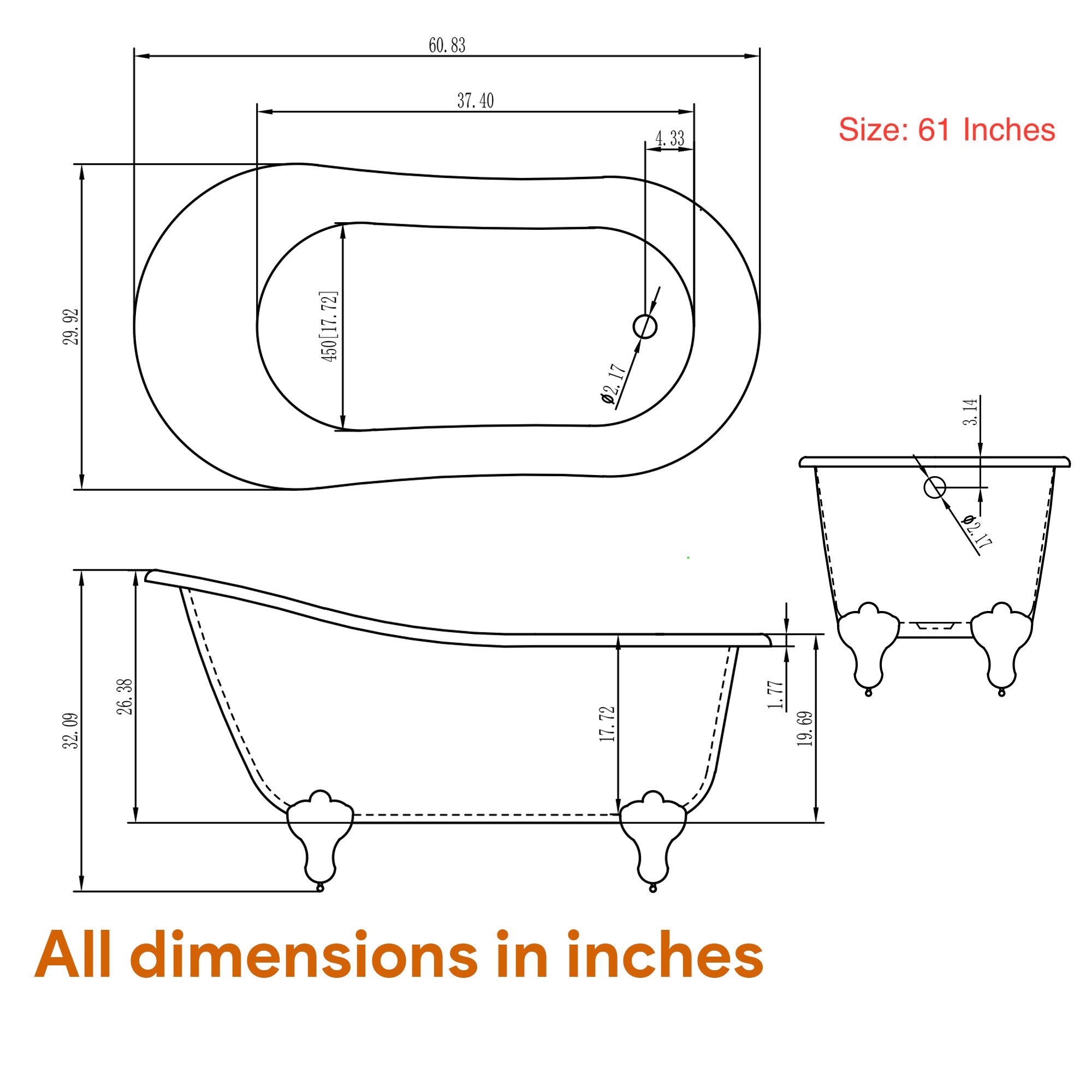 Freestanding Soaking Tub, Acrylic, UPC Certified, Drain & Overflow Assembly Included