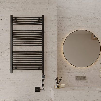 Towel Warmer Radiator 21 Curved Bars with Programmable Smart Control, 24"x40" Matte Black