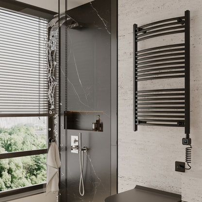 Towel Warmer Radiator 21 Curved Bars with Programmable Smart Control, 24"x40" Matte Black