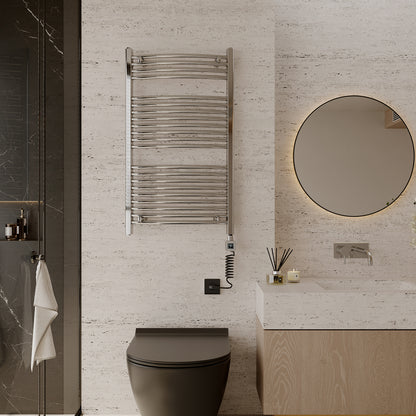 Towel Warmer Radiator 21 Curved Bars with Programmable Smart Control, 24"x40" Chrome
