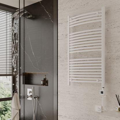 Towel Warmer Radiator 21 Curved Bars with Programmable Smart Control, 24"x40" Gloss White