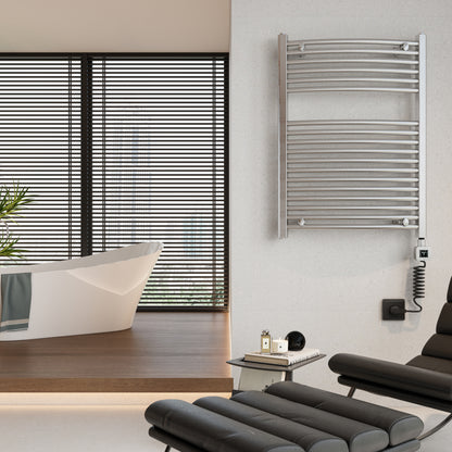 Towel Warmer Radiator 18 Curved Bars with Programmable Smart Control, 24"x32" Brushed Polish