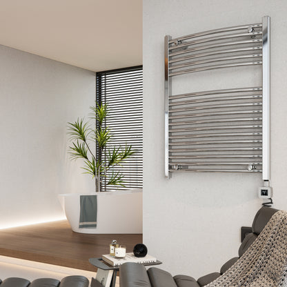 Towel Warmer Radiator 18 Curved Bars with Programmable Smart Control, 24"x32" Chrome