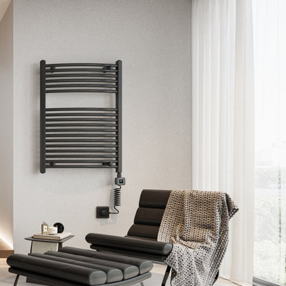 Towel Warmer Radiator 18 Curved Bars with Programmable Smart Control, 24"x32" Matte Black