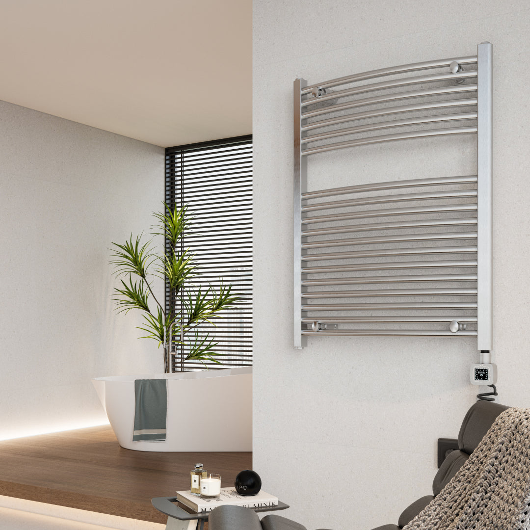 Towel Warmer Radiator 18 Curved Bars with Programmable Smart Control, 24"x32" Brushed Polish
