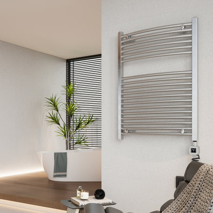 Towel Warmer Radiator 18 Curved Bars with Programmable Smart Control, 24"x32" Brushed Polish