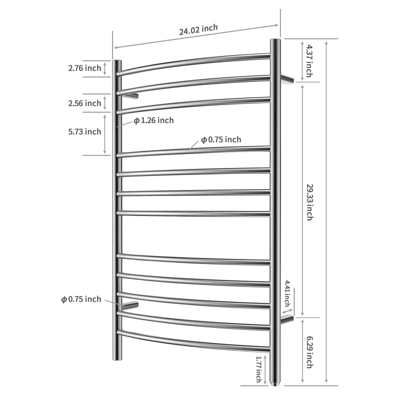 Towel Warmer 12 Curved Bar 24"x40" Hardwired/Plug-in