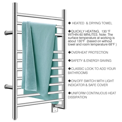 Towel Warmer 10 Straight Bar 20"x32" Wall-Mounted, Hard-Wired Brushed Polish