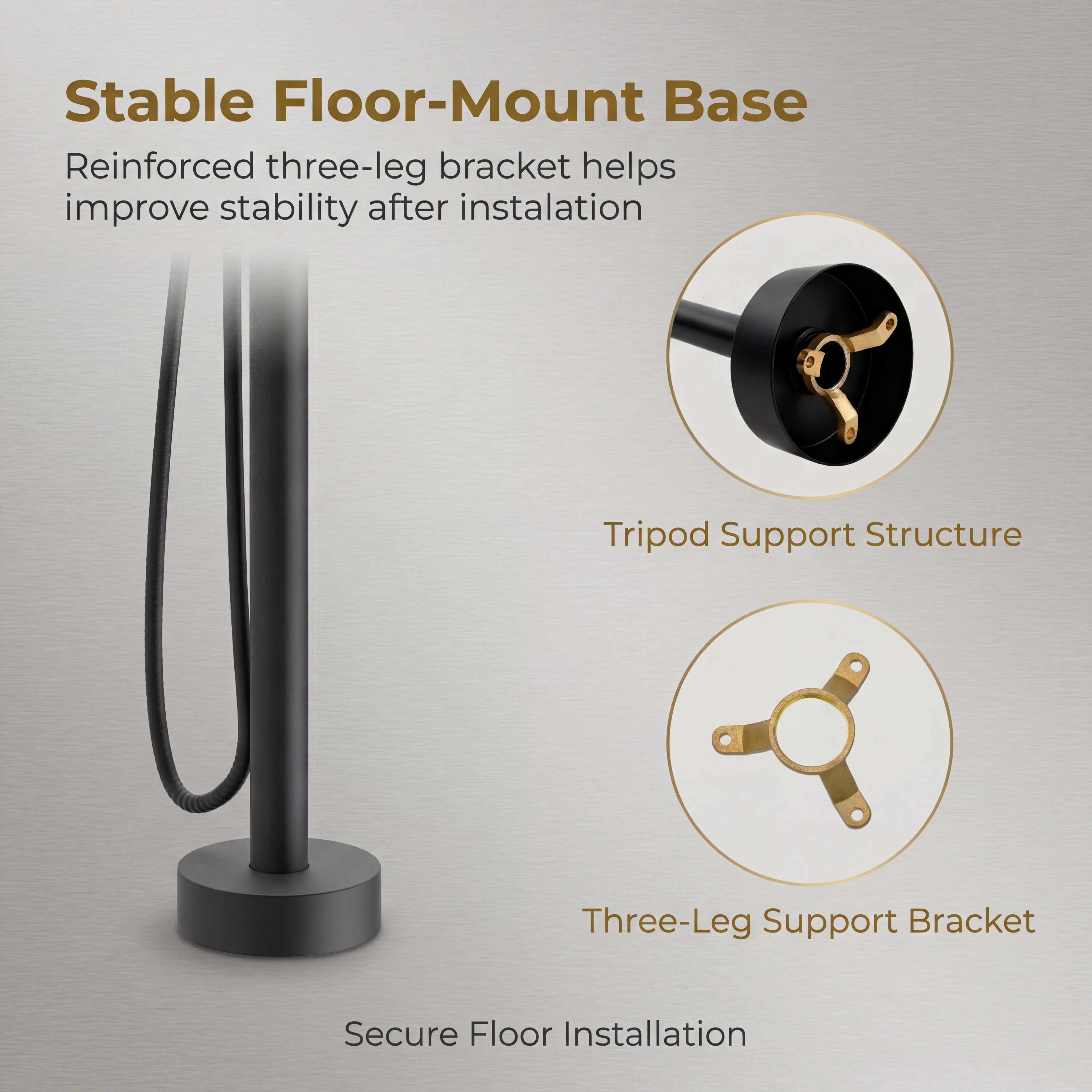 Freestanding Tub Filler with Handheld Shower, Floor Mount Bathtub Faucet, High Flow Tub Faucet with Swivel Gooseneck Spout, Modern Standing Tub Faucet, Matte Black