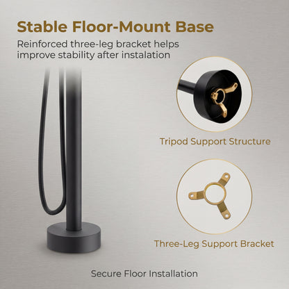 Freestanding Tub Filler with Handheld Shower, Floor Mount Bathtub Faucet, High Flow Tub Faucet with Swivel Gooseneck Spout, Modern Standing Tub Faucet, Matte Black