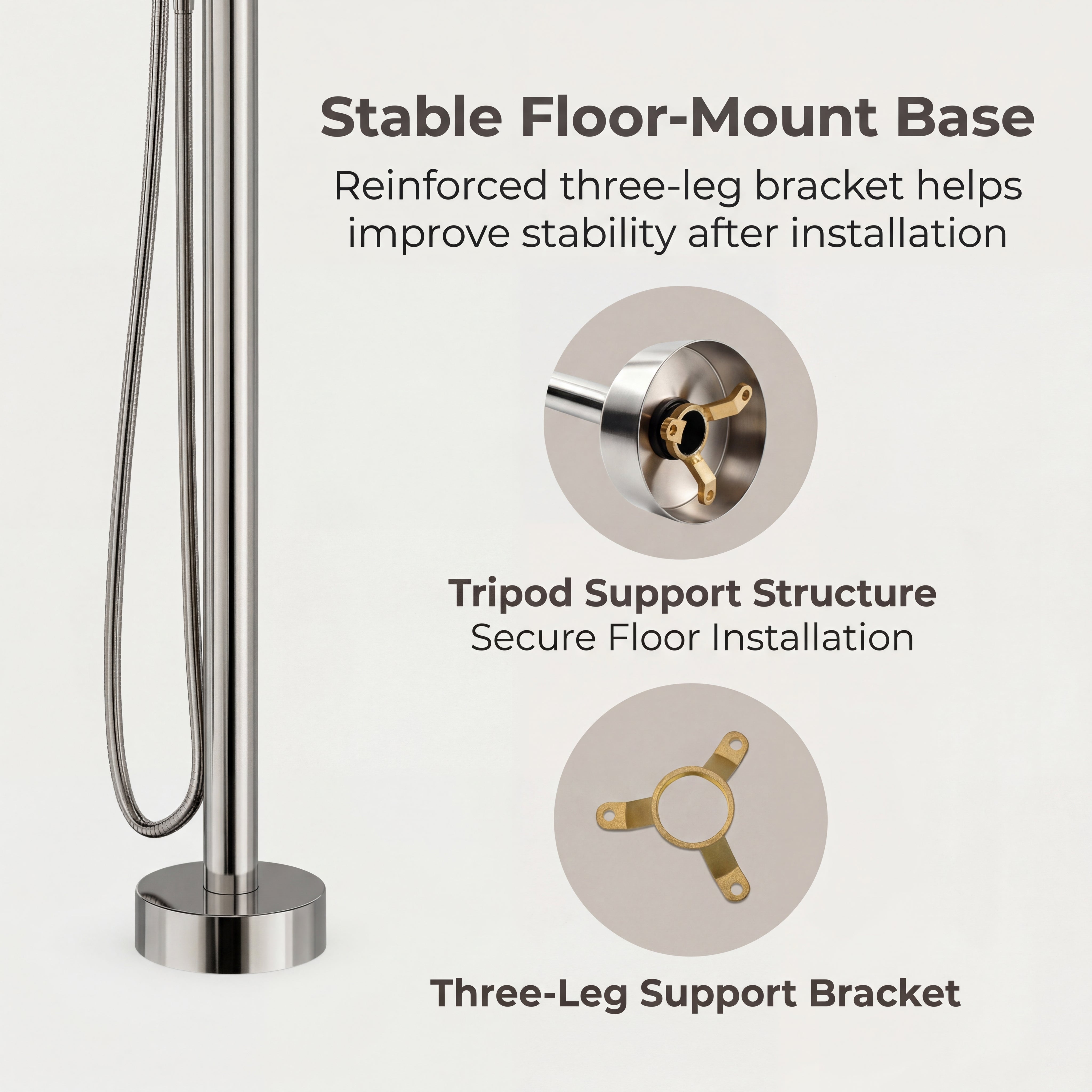 Freestanding Tub Filler with Handheld Shower, Floor Mount Bathtub Faucet, High Flow Tub Faucet with Swivel Gooseneck Spout, Modern Standing Tub Faucet, Brushed Nickel