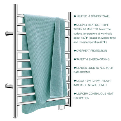 Towel Warmer 10 Bar Hardwired, 24"x32", Wall Mounted Mirror Polish