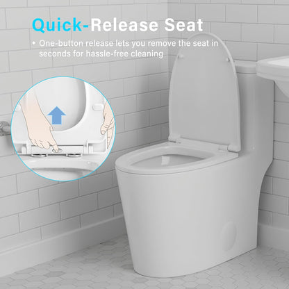 12 in Rough-In 1-Piece, 0.9/1.3 GPF Dual Flush Elongated Toilet in White Ceramic with Soft-Close Seat 17.13 in Height