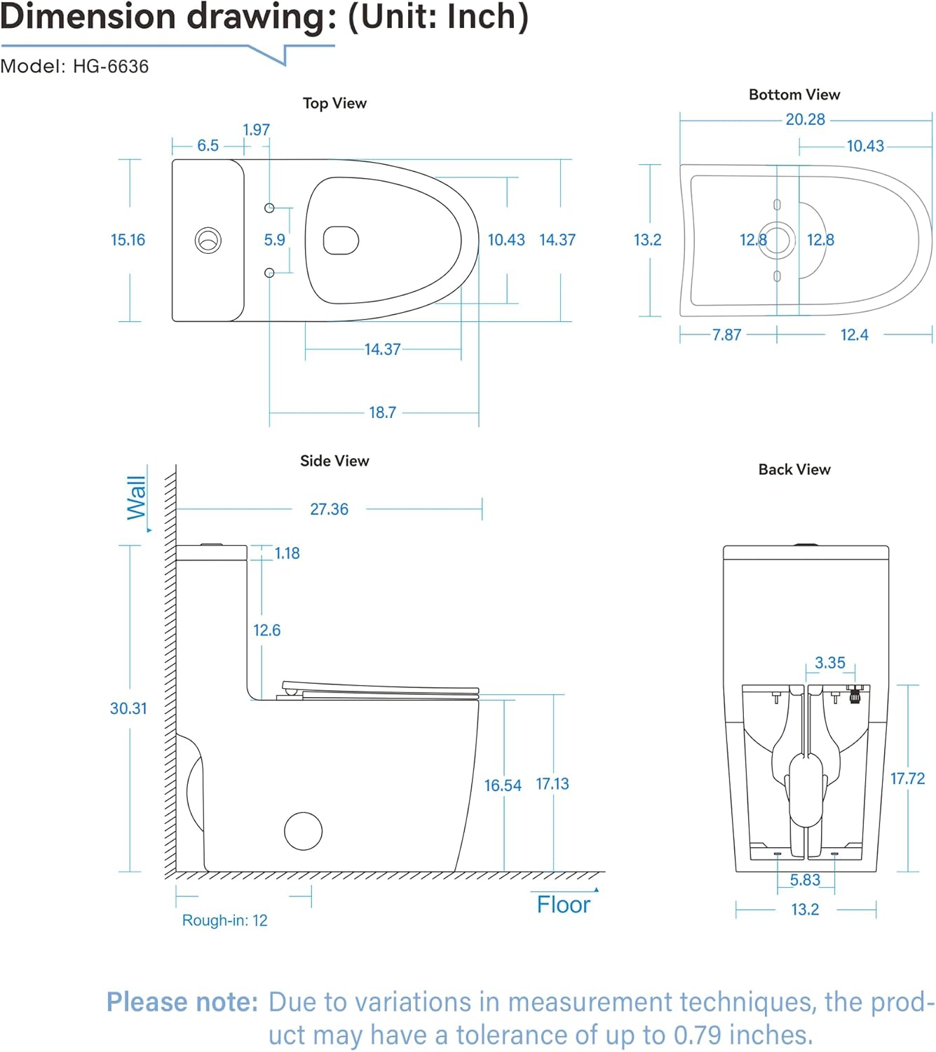 12 in Rough-In 1-Piece, 0.9/1.3 GPF Dual Flush Elongated Toilet in White Ceramic with Soft-Close Seat 17.13 in Height
