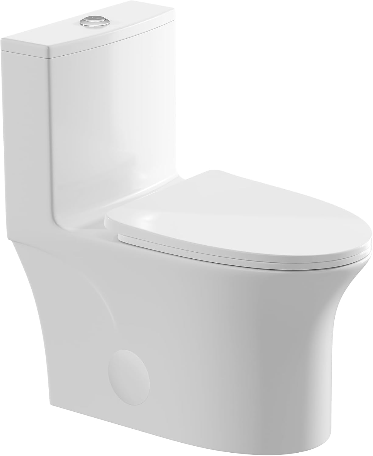 12 in Rough-In 1-Piece, 0.9/1.3 GPF Swirl Flush Elongated Toilet in White Ceramic with Soft-Close Seat 16.54 Height