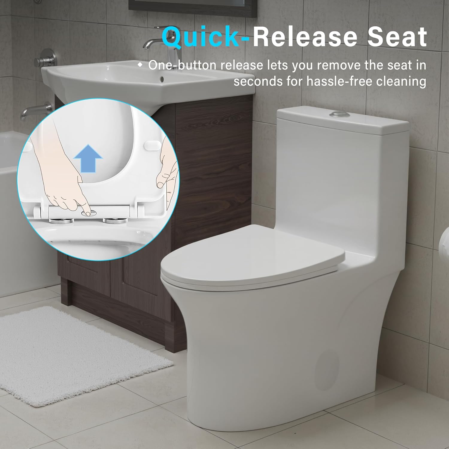 12 in Rough-In 1-Piece, 0.9/1.3 GPF Swirl Flush Elongated Toilet in White Ceramic with Soft-Close Seat 16.54 Height
