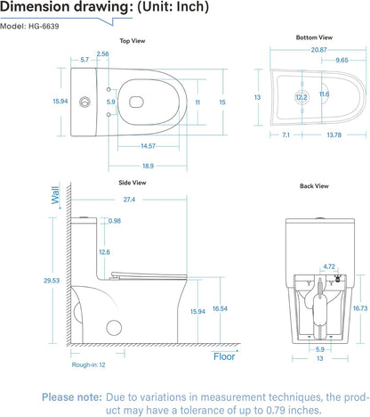 12 in Rough-In 1-Piece, 0.9/1.3 GPF Swirl Flush Elongated Toilet in White Ceramic with Soft-Close Seat 16.54 Height