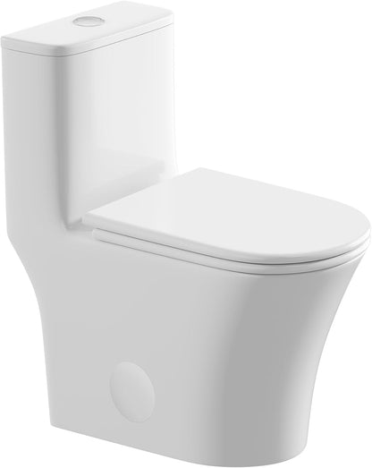 12 in Rough-In 1-Piece, 0.9/1.3 GPF Swirl Flush Elongated Toilet in White Ceramic with Soft-Close Seat