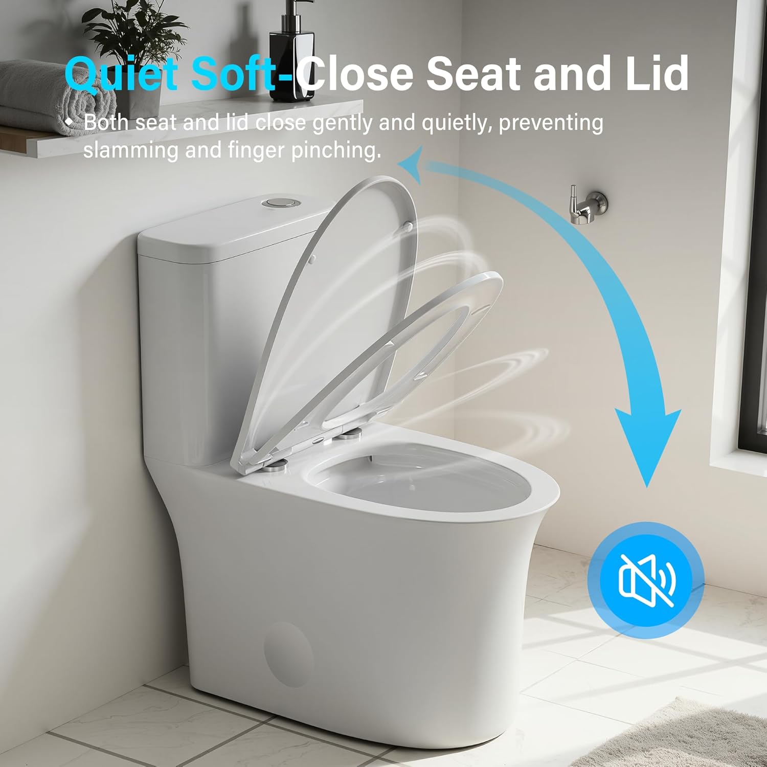 12 in Rough-In 1-Piece, 0.9/1.3 GPF Jet Siphon Flush Elongated Toilet in White Ceramic with Soft-Close Seat