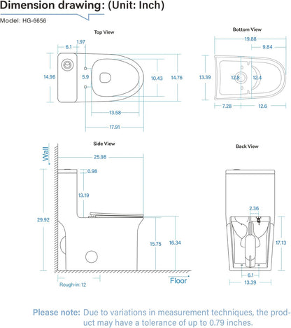 12 in Rough-In 1-Piece, 0.9/1.3 GPF Jet Siphon Flush Elongated Toilet in White Ceramic with Soft-Close Seat
