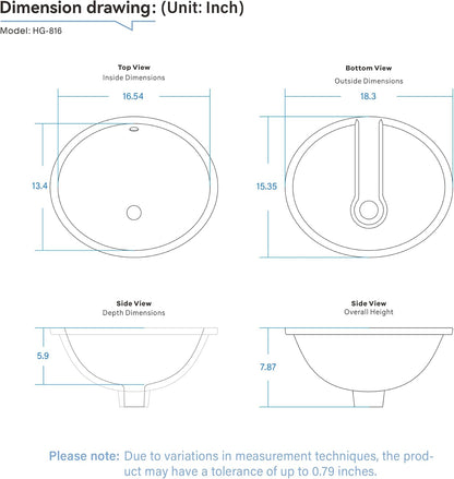 18.3" x 15.35" Oval Undermount Bathroom Sink, White Ceramic Glazed Basin