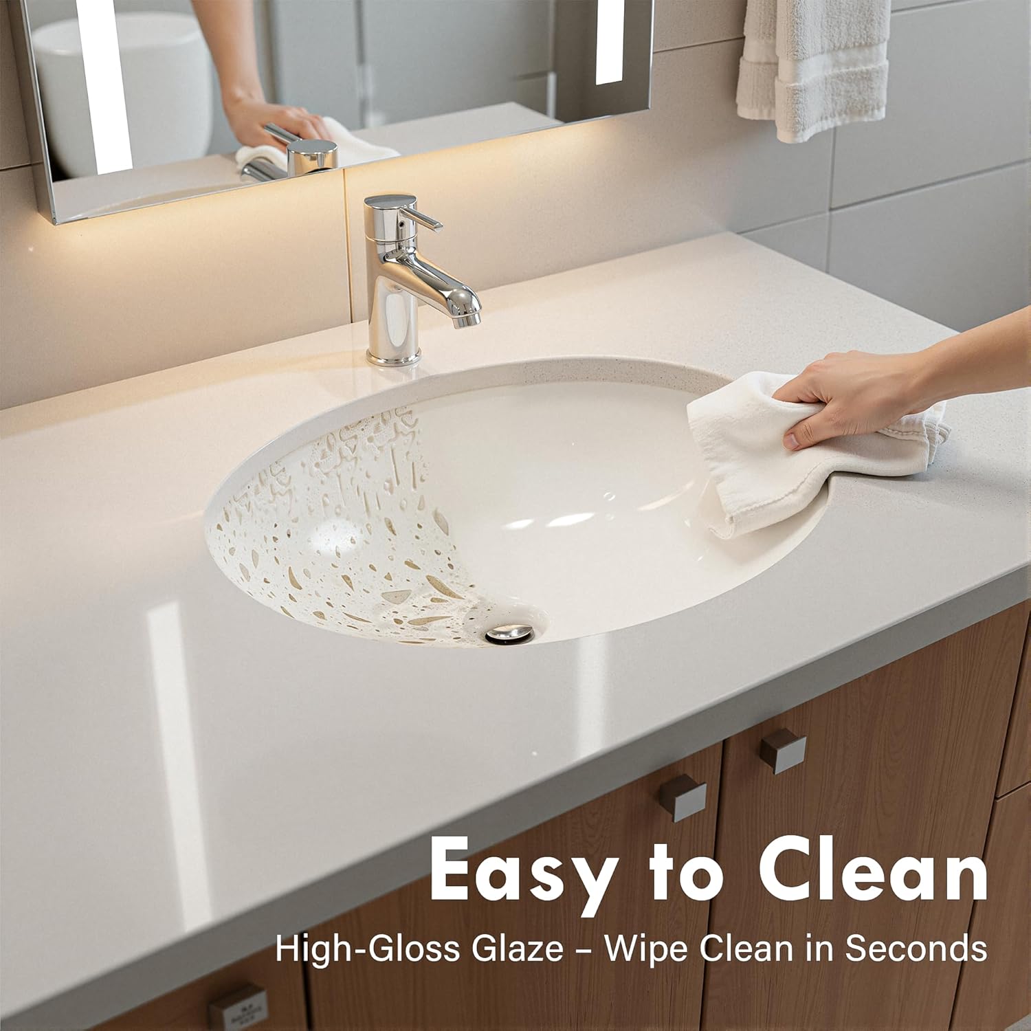 18.3" x 15.35" Oval Undermount Bathroom Sink, White Ceramic Glazed Basin